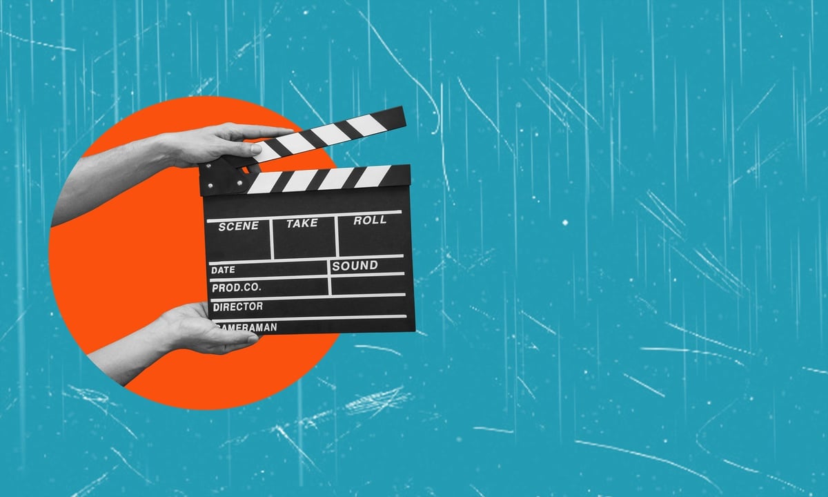 Hands holding clapper board making video cinema in studio, movie production clapper board