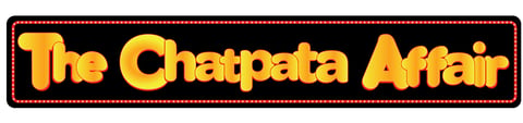 Yellow text reading The Chatpatta Affair on a black background with dotted border